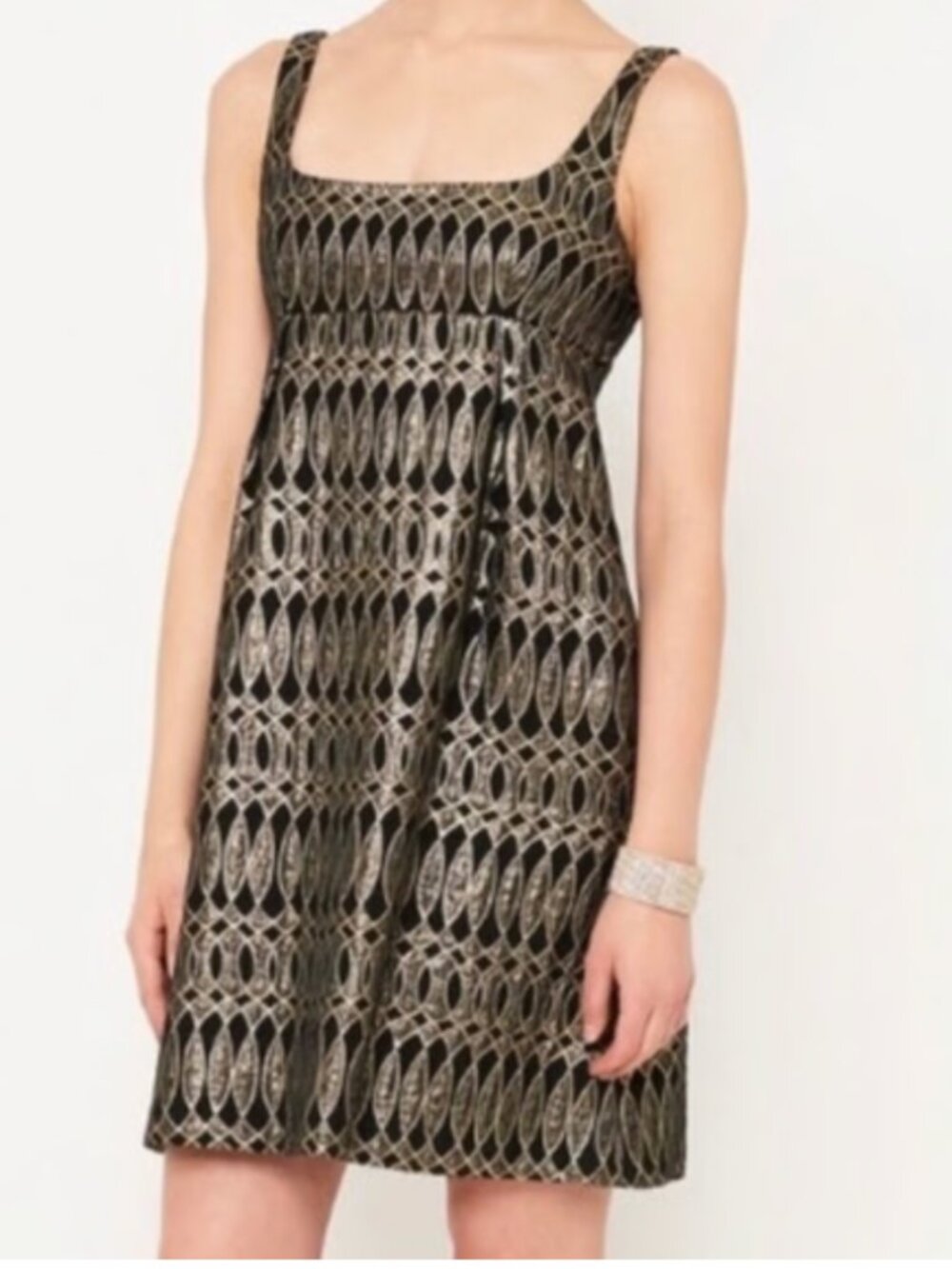 Milly Black Gold Jacquard Sleeveless Dress tank babydoll mini 6 tank
